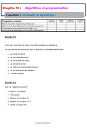 Découvrir les algorithmes - Examen Evaluation, bilan, contrôle avec la correction : 9eme Harmos - PDF à imprimer