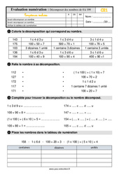 Décomposer des nombres de 0 à 199 - Évaluation, bilan : 4ème Harmos - PDF à imprimer