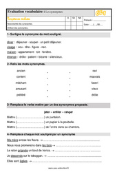 Les synonymes - Évaluation, bilan : 4ème Harmos - PDF à imprimer