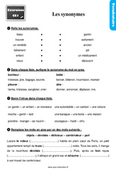 Les synonymes - Exercices, révisions : 4ème Harmos - PDF à imprimer