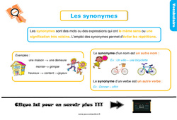 Les synonymes - Cours, Leçon, trace écrite : 4ème Harmos - PDF gratuit à imprimer