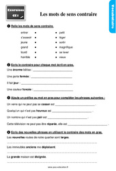 Les mots de sens contraire - Exercices, révisions : 4ème Harmos - PDF à imprimer