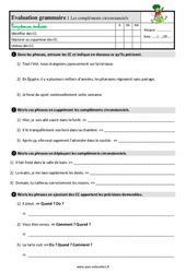 Les compléments circonstanciels - Étude de la langue - Examen Evaluation avec la correction : 5ème Harmos - PDF à imprimer