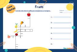 Fruits - Mot étiquette - Voca’ fléchés : 3eme Harmos - PDF à imprimer