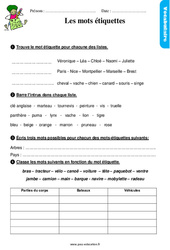Les mots étiquettes - Étude de la langue - Exercices avec les corrigés : 4ème Harmos - PDF à imprimer