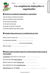 Les compléments supprimables et déplaçables - Étude de la langue - Exercices avec les corrigés : 4ème Harmos - PDF à imprimer