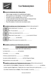 Les homonymes - Exercices, révisions : 6ème Harmos - PDF à imprimer