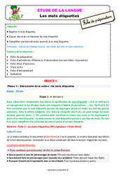 Séquence - Fiche de préparation Les mots étiquettes - Étude de la langue - Séquence - Fiche de préparation : 5ème Harmos - PDF à imprimer