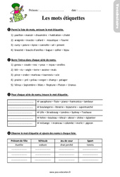 Les mots étiquettes - Étude de la langue - Exercices avec les corrigés : 5ème Harmos - PDF à imprimer