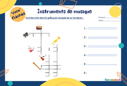 Instruments de musique - Mot étiquette - Voca’ fléchés : 3eme Harmos - PDF à imprimer