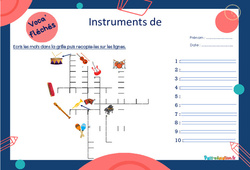 Instruments de musique - Mot étiquette - Voca’ fléchés : 4ème, 5ème Harmos - PDF à imprimer