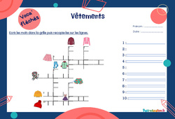 Vêtements - Mot étiquette - Voca’ fléchés : 4ème, 5ème Harmos - PDF à imprimer