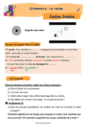 Le verbe - Soutien scolaire pour les élèves en difficulté. : 6ème Harmos - PDF à imprimer