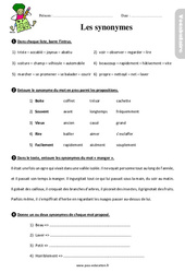 Les synonymes - Étude de la langue - Exercices avec les corrigés : 5ème Harmos - PDF à imprimer