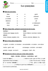 Les synonymes - Étude de la langue - Exercices avec les corrigés : 4ème Harmos - PDF à imprimer