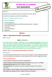 Les synonymes - Étude de la langue - Séquence - Fiche de préparation : 4ème Harmos - PDF à imprimer