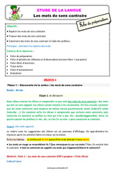 Séquence - Fiche de préparation Les mots de sens contraire - Étude de la langue - Séquence - Fiche de préparation : 4ème Harmos - PDF à imprimer