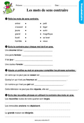 Les mots de sens contraire - Étude de la langue - Exercices avec les corrigés : 4ème Harmos - PDF à imprimer