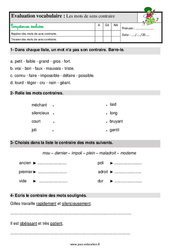 Les mots de sens contraire - Étude de la langue - Examen Evaluation avec la correction : 4ème Harmos - PDF à imprimer