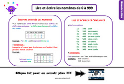 Lire et écrire les nombres de 0 à 999 - Cours, Leçon, trace écrite : 4ème Harmos - PDF gratuit à imprimer