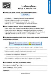 Les homophones grammaticaux - Fiches « a/as/à » - « on/on n’/ ont » - Exercices, révisions : 7ème Harmos - PDF à imprimer