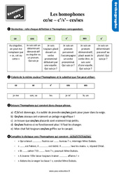 Les homophones grammaticaux - Fiches « ce » / « se », « c’ » / « s’ » et « ces » / « ses » - Exercices, révisions : 7ème Harmos - PDF à imprimer