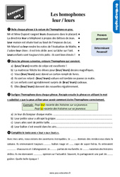 Les homophones - Fiches leur - leurs - Exercices, révisions : 7ème Harmos - PDF à imprimer