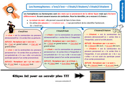 Les homophones grammaticaux - Fiches C’est/s’est/c’étai(en)t/s’étai(en)t - Cours, Leçon, trace écrite : 7ème Harmos - PDF à imprimer