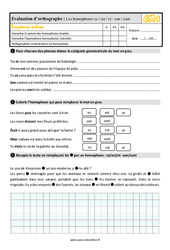 Les homophones - Fiches et /es /est - son/sont - Évaluation, bilan : 6ème Harmos - PDF à imprimer