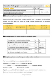 Les homophones - Fiches ce /se - ces/ses - mais/mes - Évaluation, bilan : 6ème Harmos - PDF à imprimer