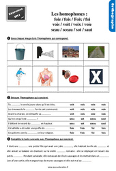 Les homophones lexicaux- Fiches foie/fois/Foix/foi - sot/seau/sceau/saut - voie/voix/ vois/voit - Exercices, révisions : 6ème Harmos - PDF à imprimer