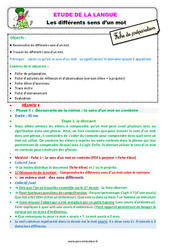 Les différents sens d’un mot - Étude de la langue - Fiche de préparation : 4ème Harmos - PDF à imprimer