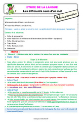 Séquence - Fiche de préparation Les différents sens d’un mot - Étude de la langue - Séquence - Fiche de préparation : 4ème Harmos - PDF à imprimer