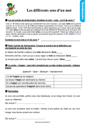 Les différents sens d’un mot - Étude de la langue - Exercices avec les corrigés : 4ème Harmos - PDF à imprimer