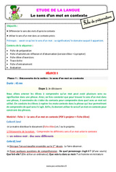 Le sens d’un mot en contexte - Étude de la langue - Fiche de préparation : 5ème Harmos - PDF à imprimer