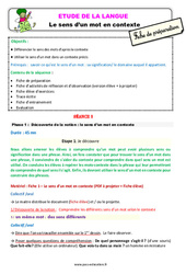 Le sens d’un mot en contexte - Étude de la langue - Séquence - Fiche de préparation : 5ème Harmos - PDF à imprimer