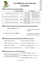 Le sens d’un mot en contexte - Étude de la langue - Exercices avec les corrigés : 5ème Harmos - PDF à imprimer