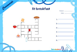 At breakfast - Mots fléchés - Lexique / vocabulaire - Crosswords : 4ème, 5ème Harmos - PDF à imprimer