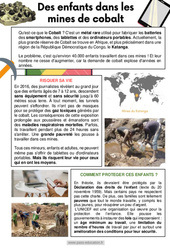 Des enfants dans les mines de Cobalt - Lecture documentaire : 5ème, 6ème, 7ème Harmos - PDF à imprimer