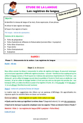 Séquence - Fiche de préparation Les registres de langue - Étude de la langue - Séquence - Fiche de préparation : 5ème Harmos - PDF à imprimer