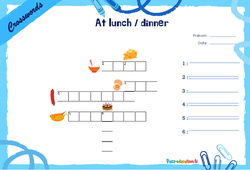 At lunch / dinner - Mots fléchés - Lexique / vocabulaire - Crosswords : 4ème, 5ème Harmos - PDF à imprimer