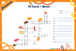 At lunch / dinner - Mots fléchés - Lexique / vocabulaire - Crosswords : 6ème, 7ème Harmos - PDF à imprimer