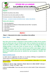 Séquence - Fiche de préparation Les préfixes et les suffixes - Étude de la langue - Séquence - Fiche de préparation : 5ème Harmos - PDF à imprimer