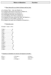 Mètres et kilomètres - Exercices  - Fiches m, km : 5ème Harmos - PDF à imprimer