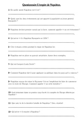 Empire de Napoléon - Exercices - Les Temps Modernes - Questionnaire : 6ème, 7ème Harmos - PDF à imprimer