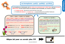 Les homophones grammaticaux quel(s)/quelle(s)/qu’elle(s) - Cours, Leçon, trace écrite : 7ème Harmos - PDF à imprimer