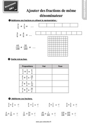 Exercices, révisions sur ajouter des fractions qui ont le même dénominateur avec les corrections : 6ème Harmos - PDF à imprimer