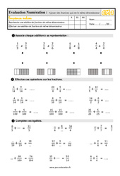 Ajouter des fractions qui ont le même dénominateur - Examen Evaluation : 6ème Harmos - PDF à imprimer