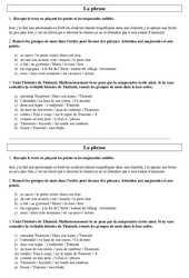 Phrase - Exercices : 5ème Harmos - PDF à imprimer