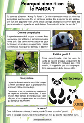 Les pandas - Lecture thématique : 4ème, 5ème, 6ème Harmos - PDF à imprimer